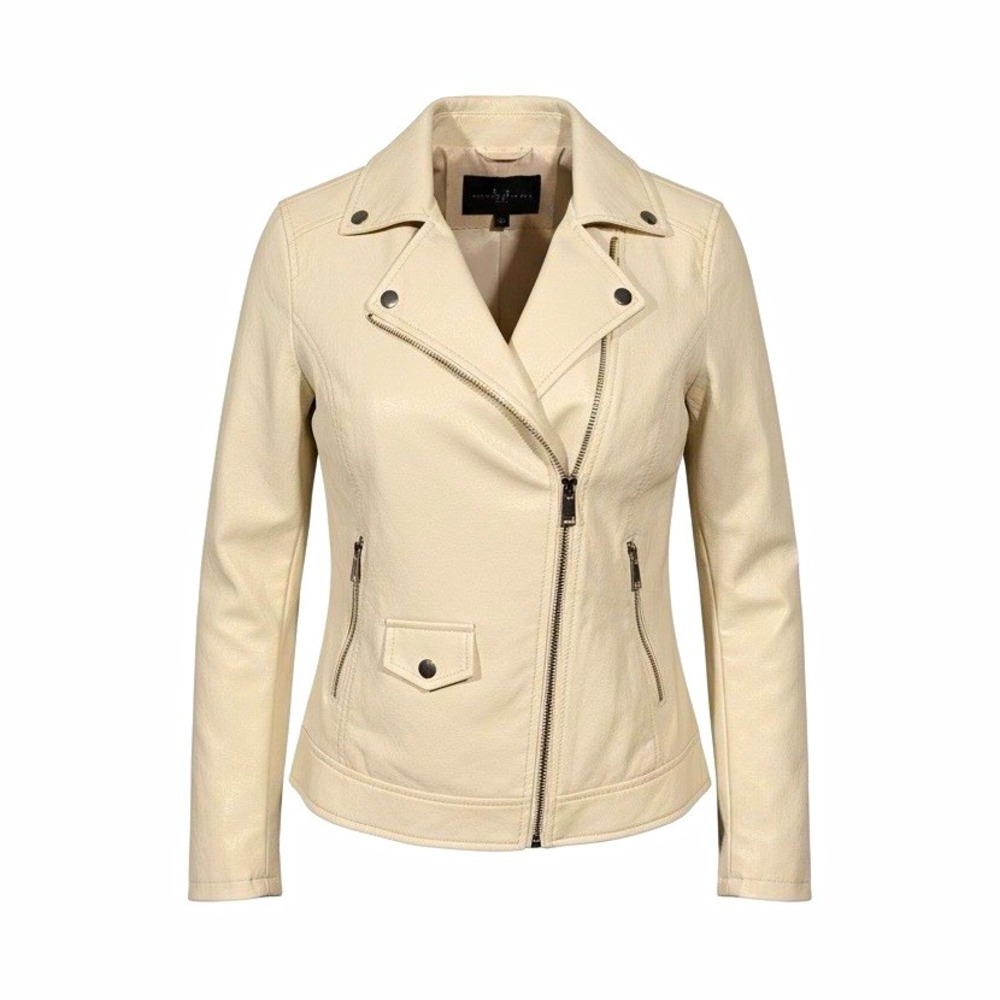 Coalition LA Women's White Biker Zip Jacket Quilted Zip Pockets L